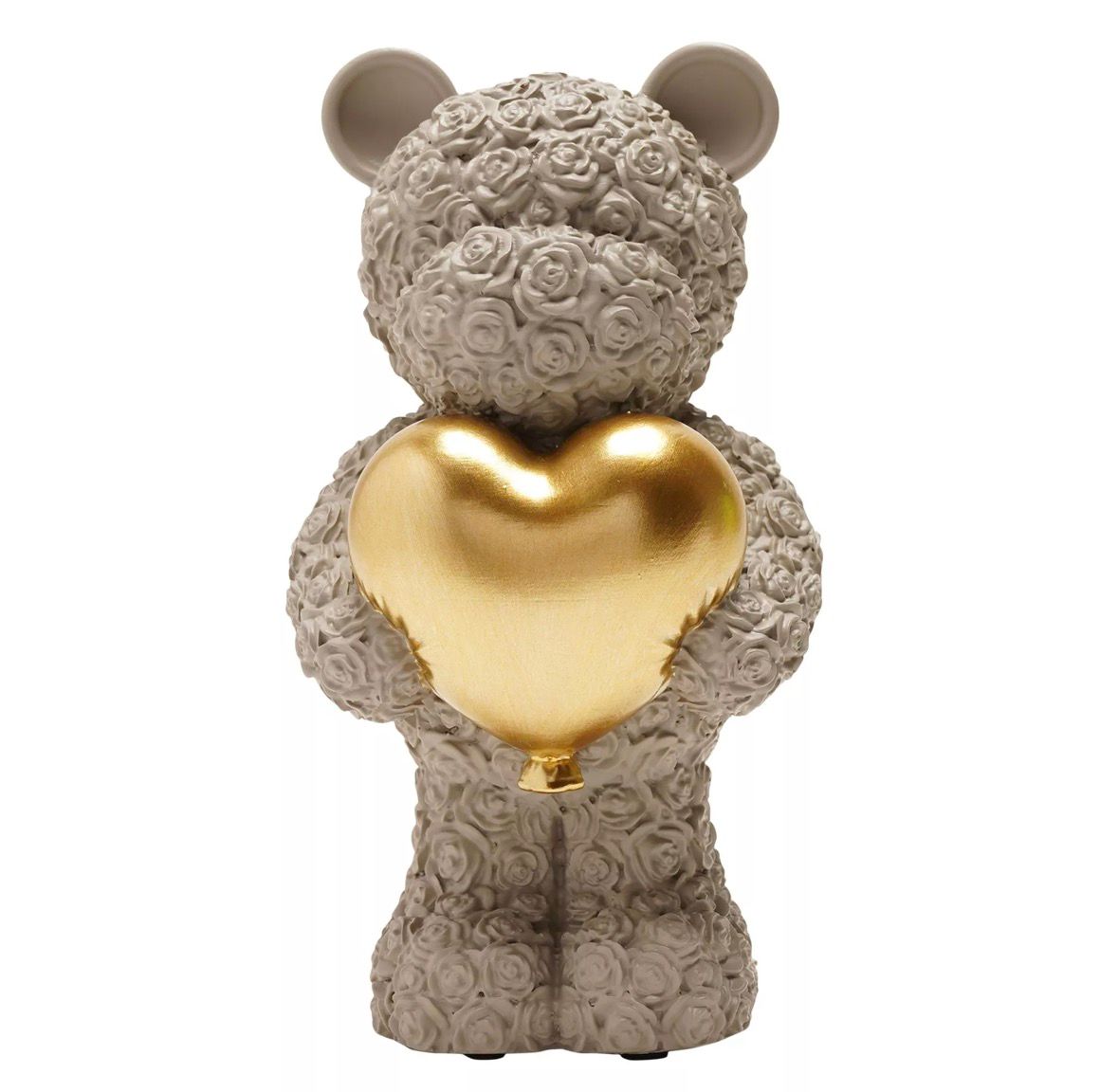 “Love Is Sweet grijze beer met gouden hart – stijlvol decoratief item en betekenisvol liefdescadeau”