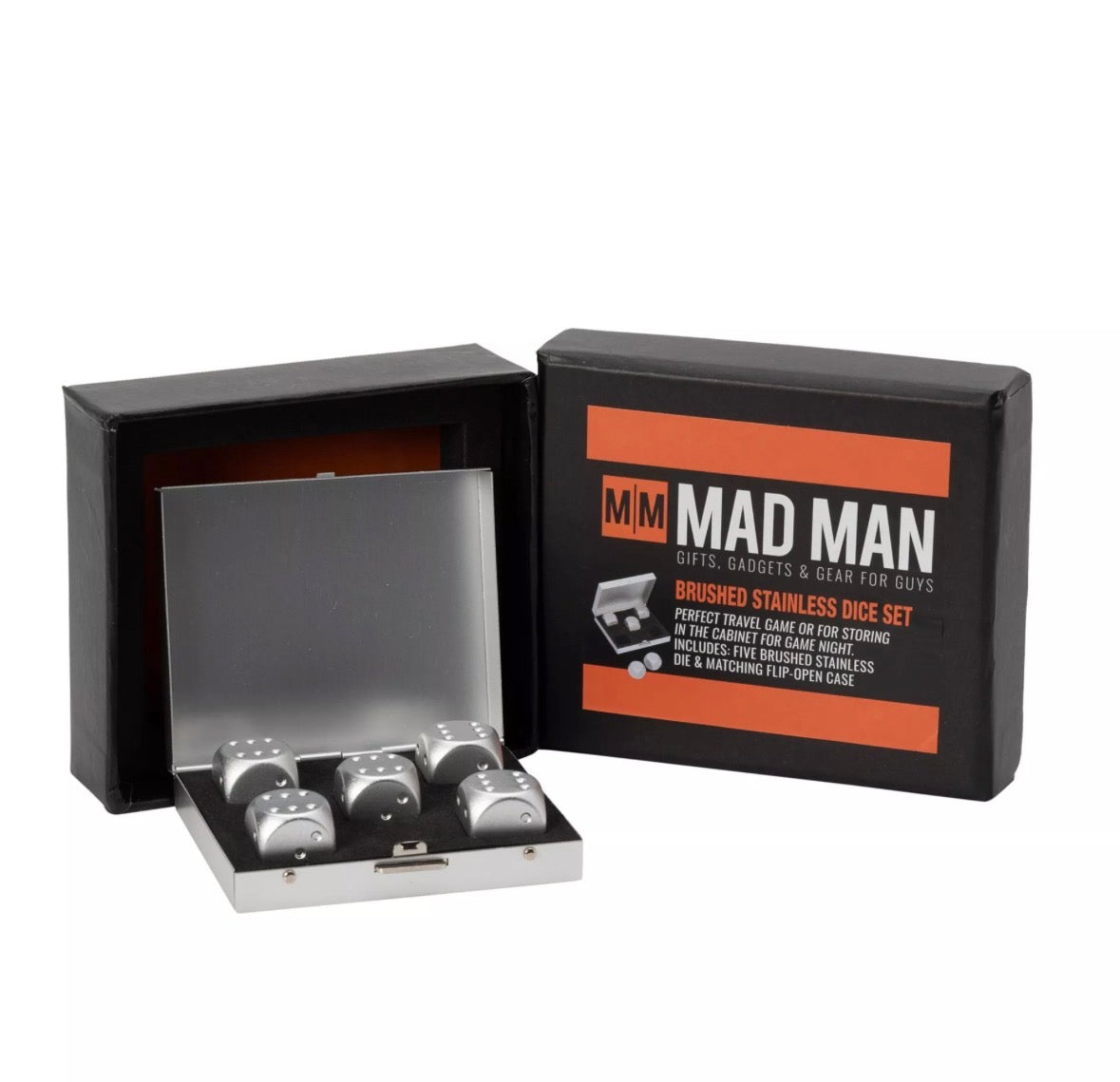 Luxe RVS dobbelstenen set voor mannen Mad Man spelaccessoire voor bordspellen en cadeau idee
