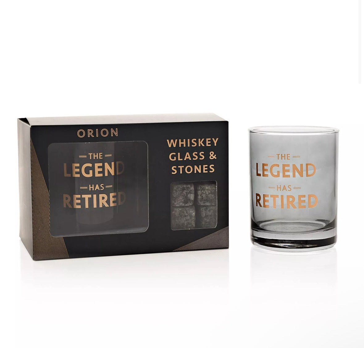 Cadeauset whiskyglas met whiskystenen in luxe merkdoos – ideaal voor pensioen, afscheid of speciale gelegenheid
