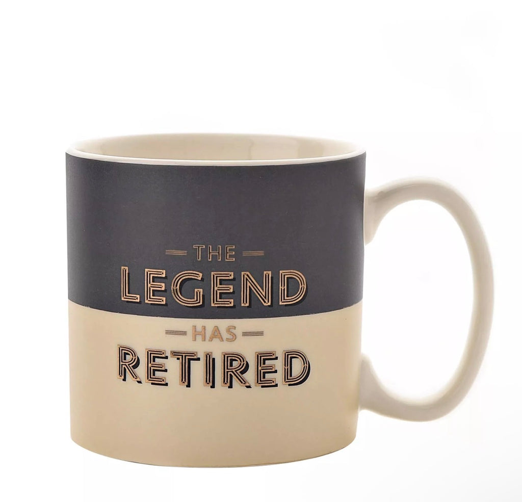 Hotchpotch Orion mok met gouden details en “The Legend Has Retired”-tekst – ideaal pensioen cadeau