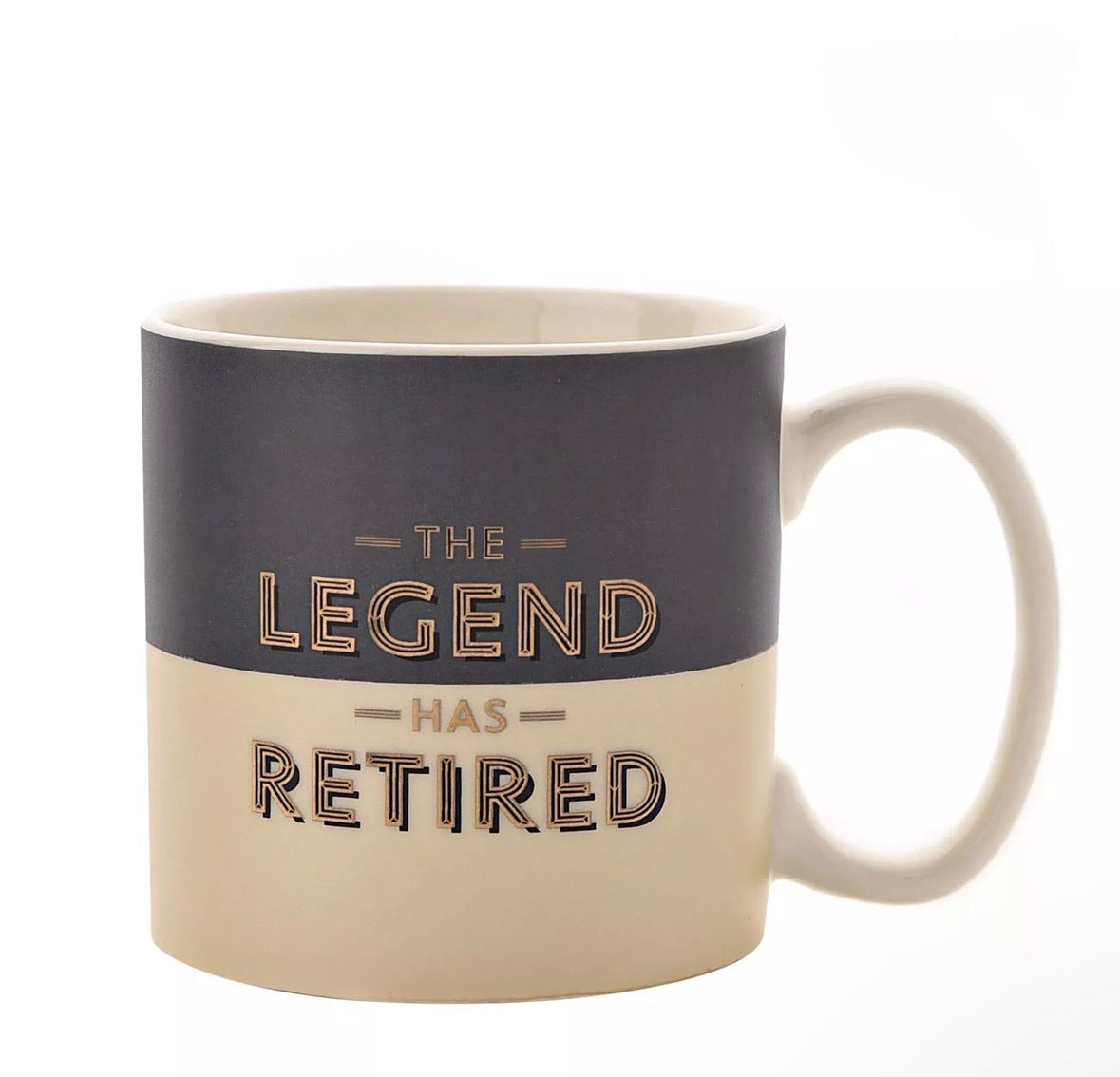 Hotchpotch Orion mok met gouden details en “The Legend Has Retired”-tekst – ideaal pensioen cadeau
