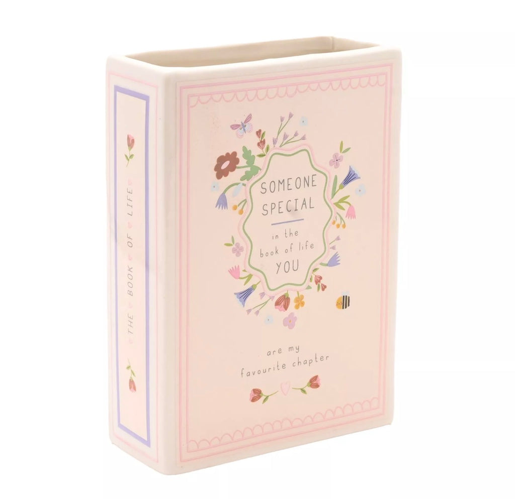 Keramische Love Life Boek Vaas, Someone Special, 15 cm, levendig en charmant, voor vensterbank, tafel of plank