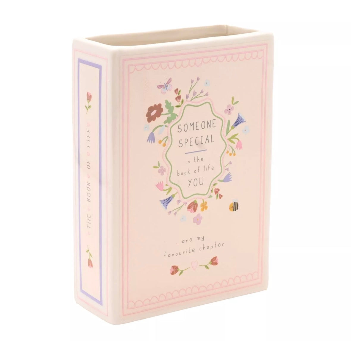 Keramische Love Life Boek Vaas, Someone Special, 15 cm, levendig en charmant, voor vensterbank, tafel of plank