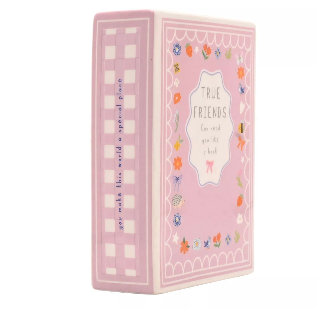 Keramische Love Life Boek Vaas, True Friends, 15 cm, voor vensterbank, tafel of plank, levendig en charmant woonaccessoire
