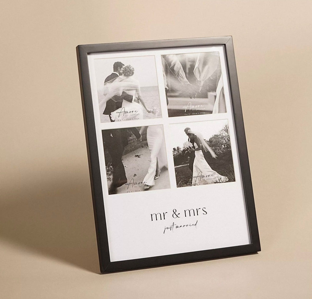 Amore Black Multi Aperture Fotolijst ‘Mr & Mrs’ met ruimte voor 4 foto’s – elegant huwelijkscadeau