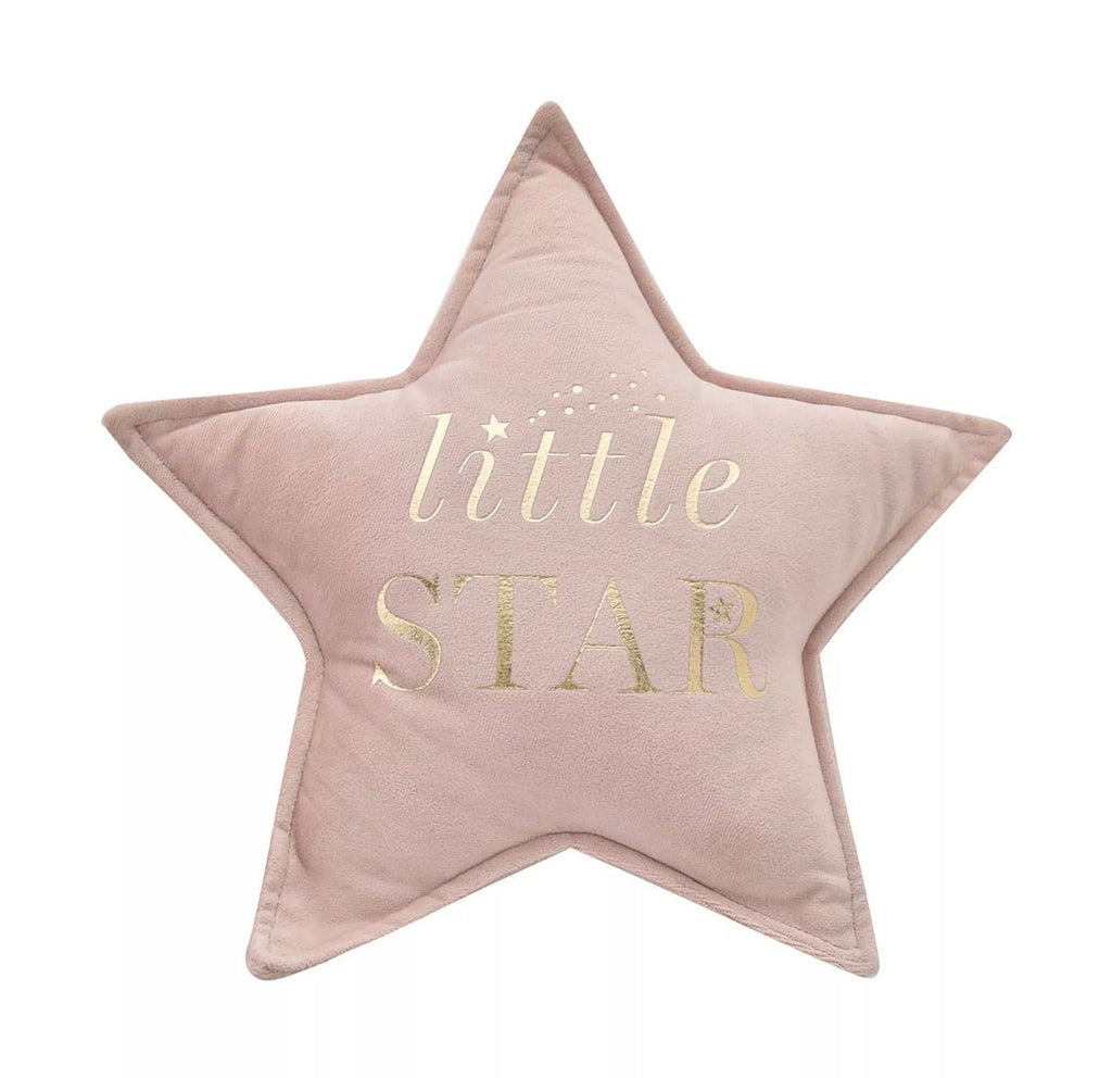 “Decoratief roze kussen ‘Little Star’ met gouden letters – zacht stervormig kussen voor kinderkamer of babykamer”