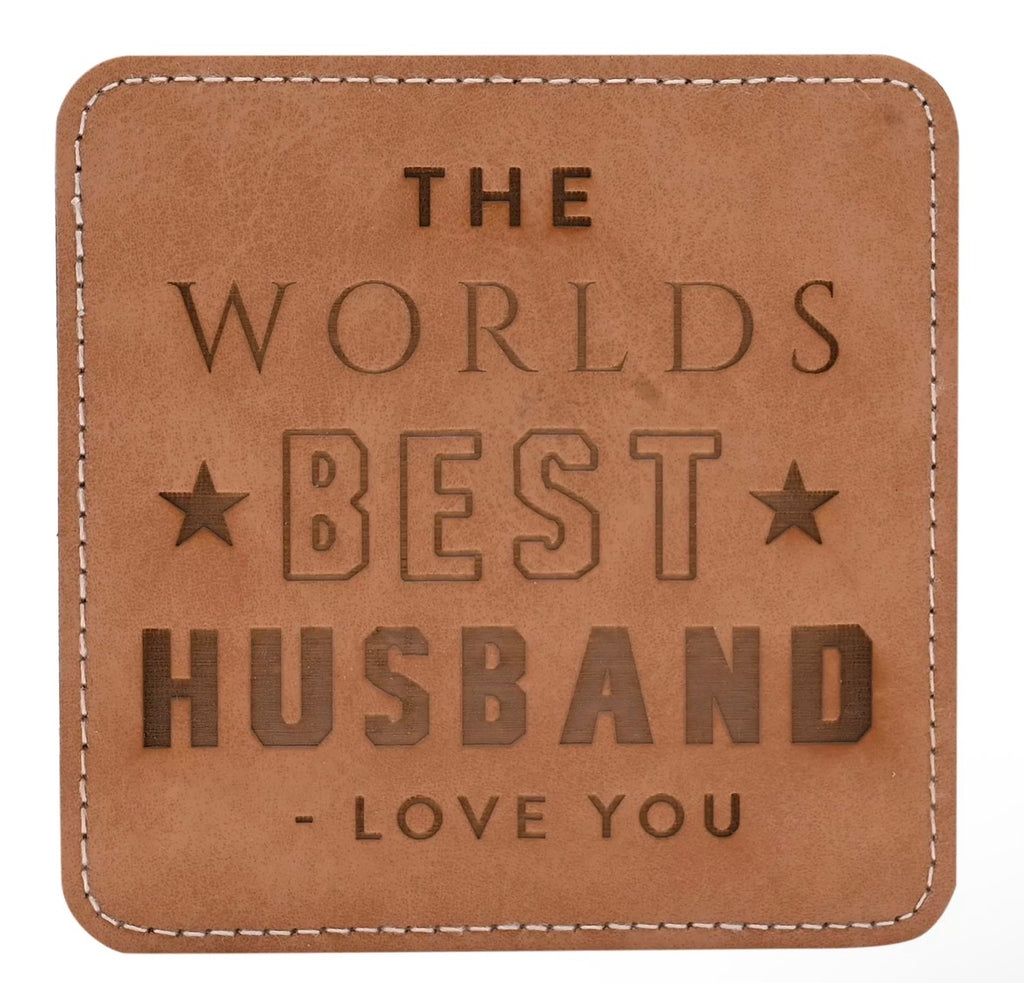 Harvey Makin tan onderzetter met gravure “The World’s Best Husband” – perfect cadeau voor jubileum of verjaardag