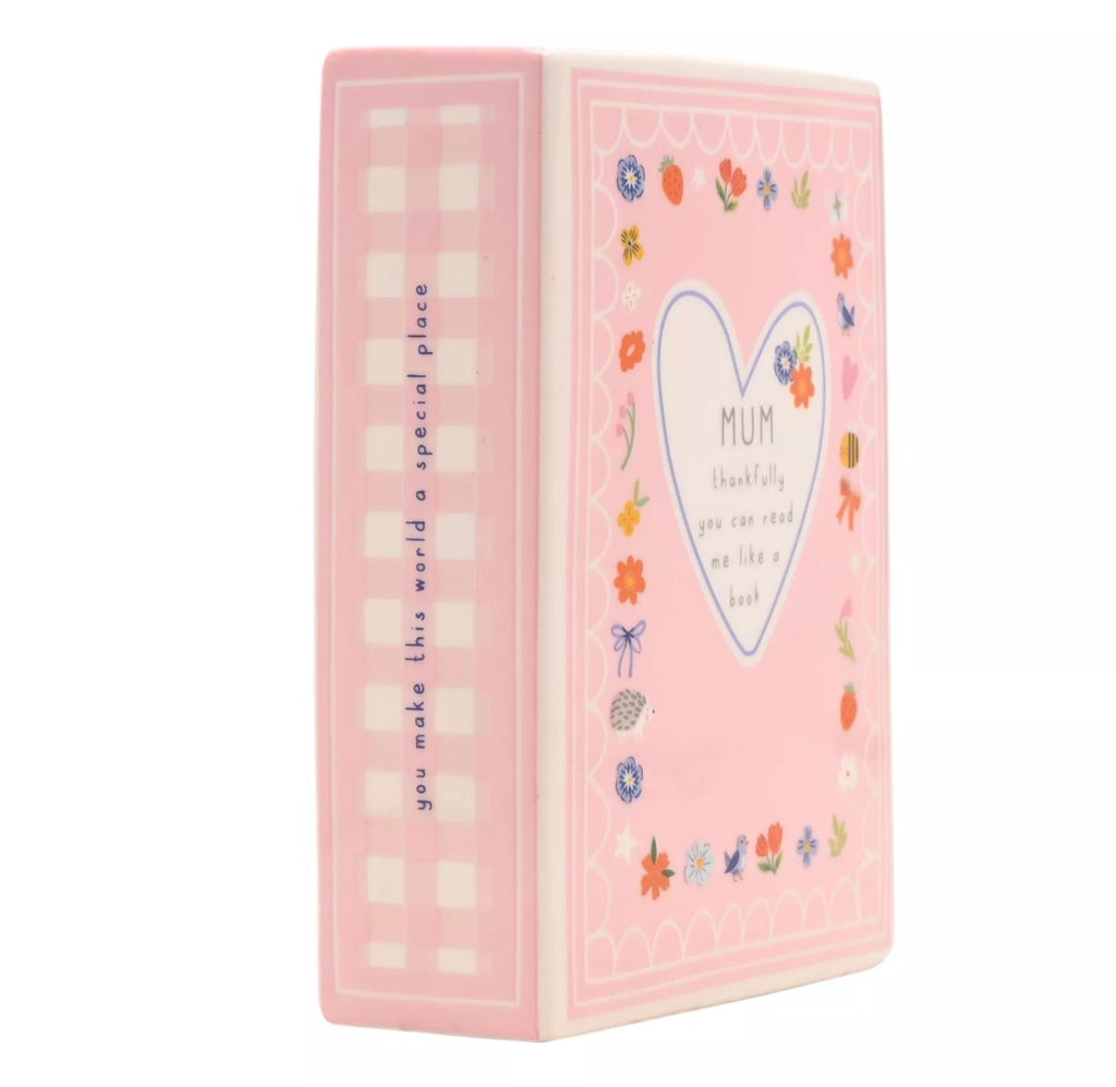 Unieke Love Life Boek Vaas, Mum Thankfully, speels keramisch object voor vensterbank, tafel of plank, geschikt als cadeau of decoratie