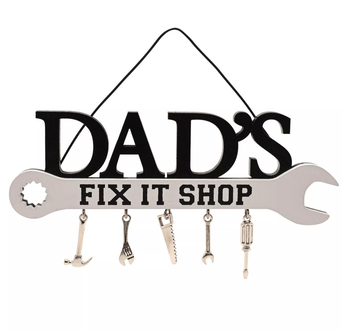 Decoratief houten wandbord Dad’s Fix It Shop voor werkplaats of schuur met grappige vader quote