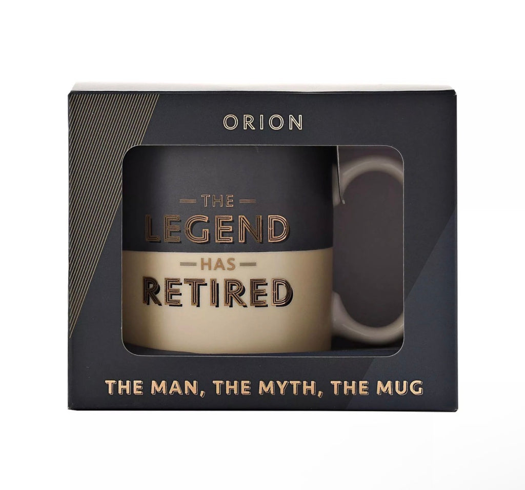 Stijlvolle mok met wit handvat en humoristische opdruk in bedrukte vensterdoos – perfect voor afscheid of pensioen