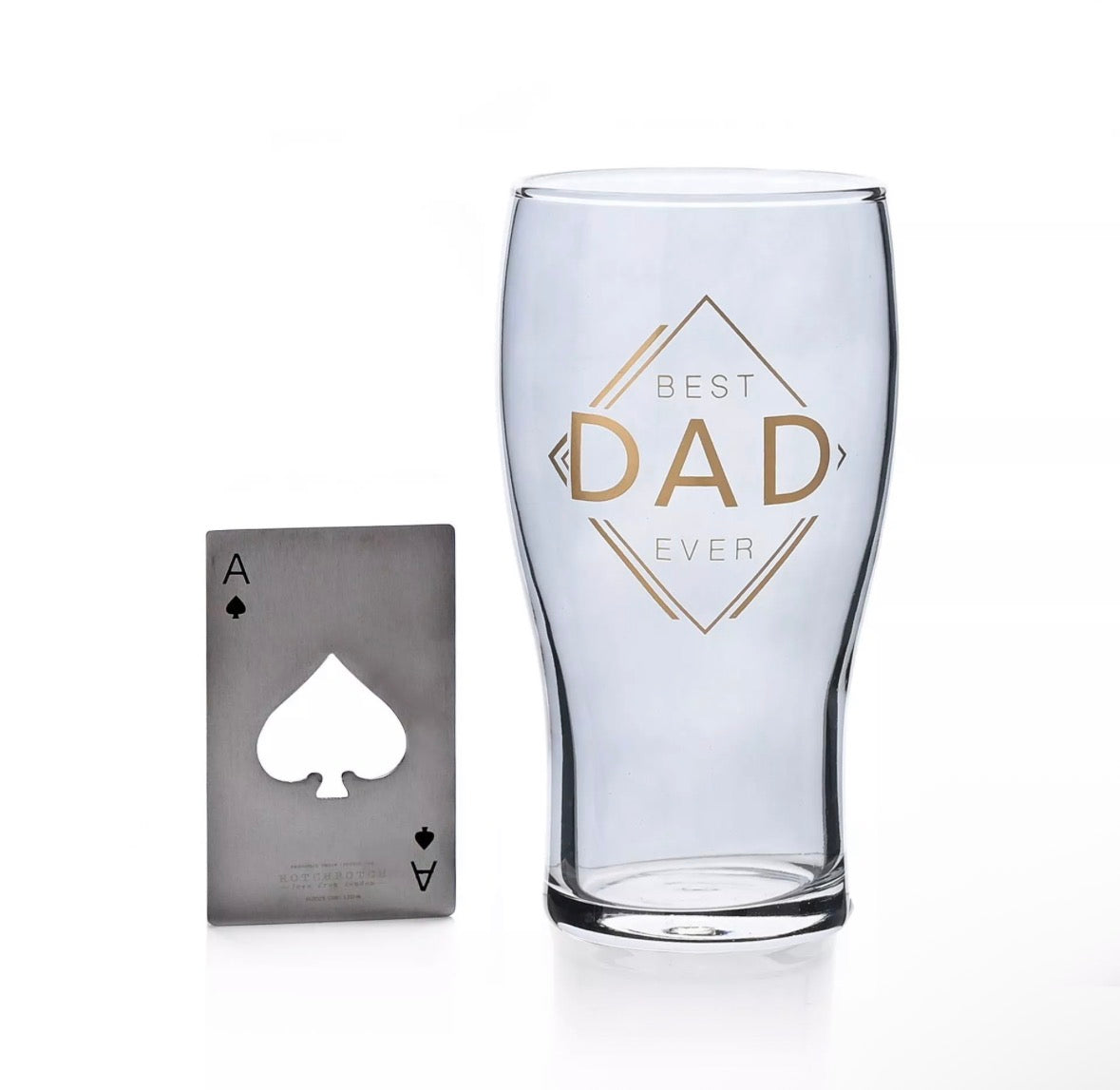 Stijlvol pintglas voor vaders van Hotchpotch by CELEBRATIONS® met bijpassende schoppen aas flesopener in luxe doos