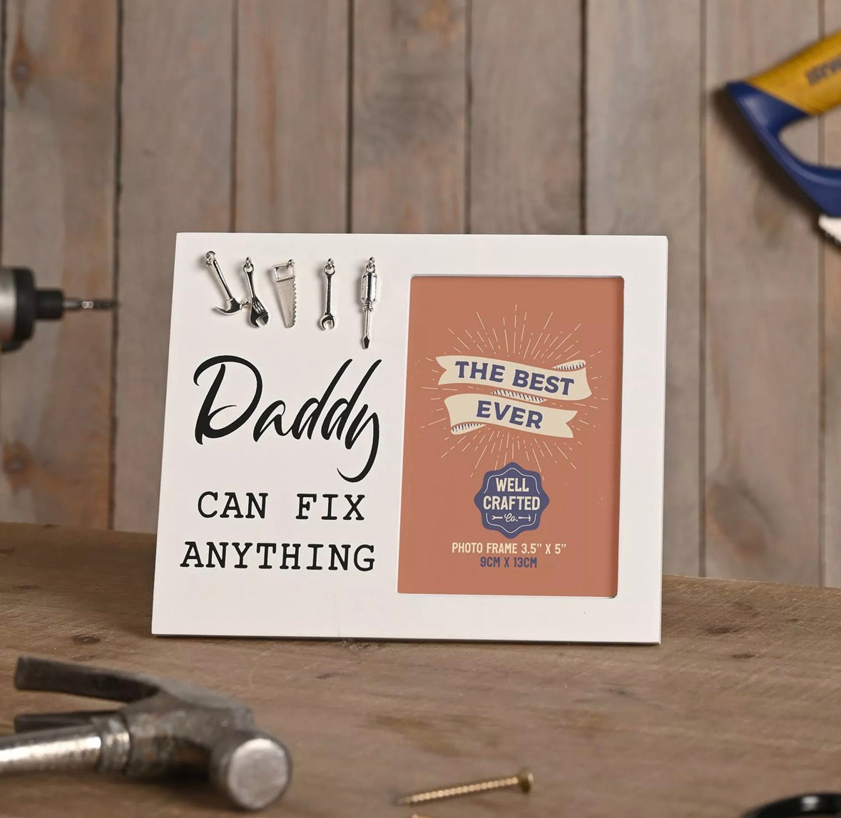Fotolijst Daddy Can Fix Anything cadeau voor vader met stoer en liefdevol design voor woonkamer of mancave decoratie