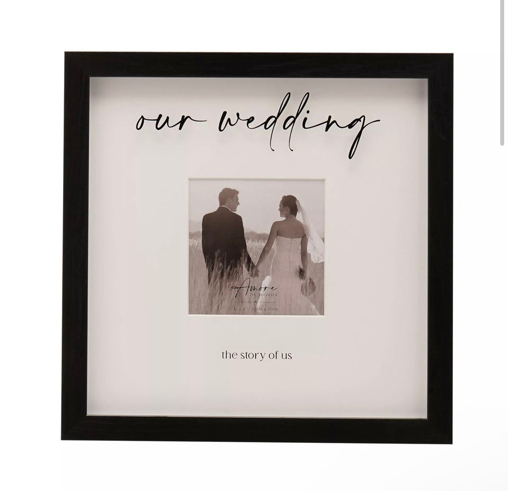 Fotolijst 4"x4" met elegante ‘Our Wedding’-opdruk – tijdloos design voor bruiloft of jubileum