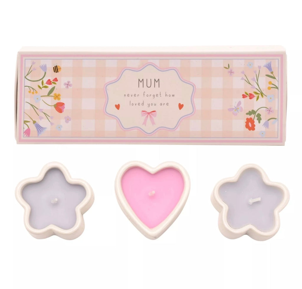 Set van 3 kleine Love Life kaarsen Mum, wax kaarsen met vrolijk design, geschikt voor vensterbank, tafel of interieurdecoratie