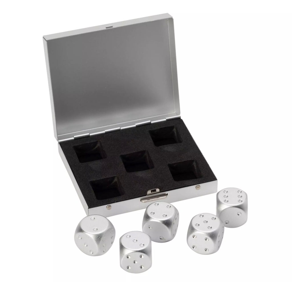 Stoere metalen dobbelstenen set Mad Man RVS voor spelletjes en verzamelobject met premium design