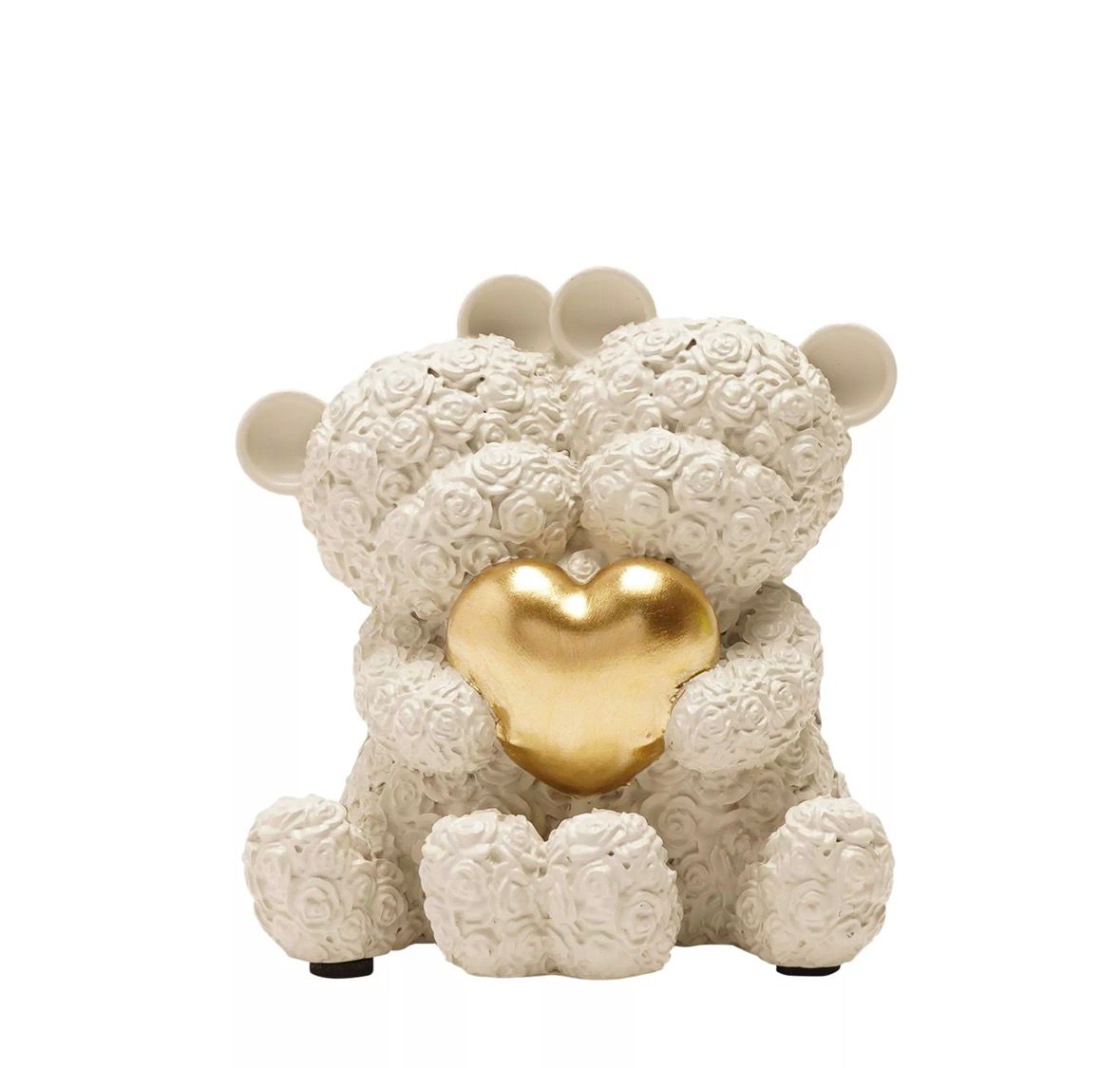 “Love Is Sweet witte teddyberen met goudkleurig hart – elegant decoratief beeldje voor speciale momenten”