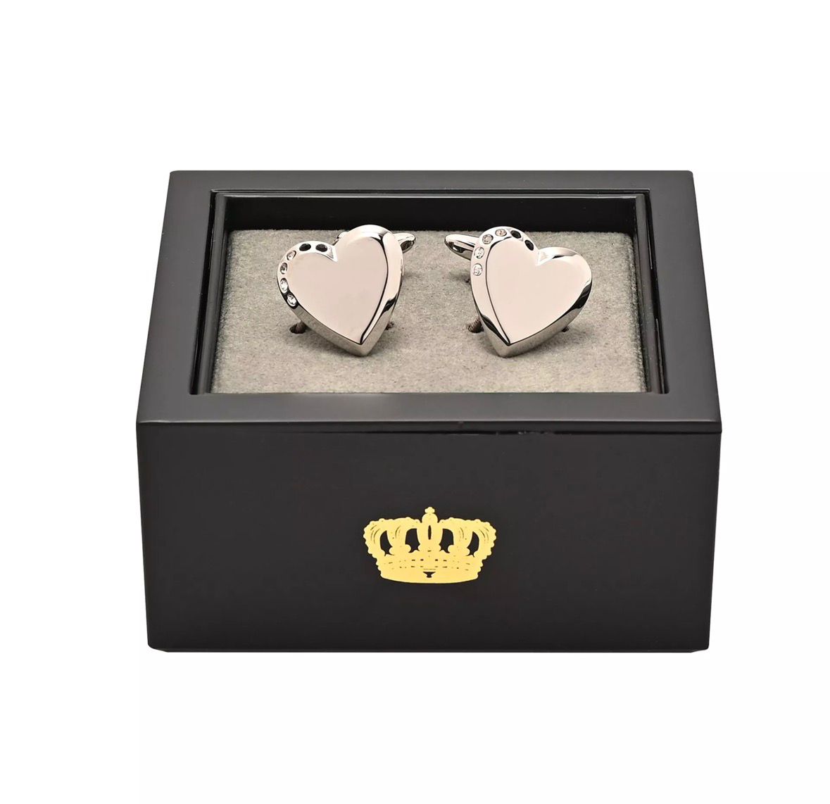 “Tijdloze kristallen hart manchetknopen voor mannen – gepolijst zilverkleurig design uit The Classic Collection van HARVEY MAKIN®”