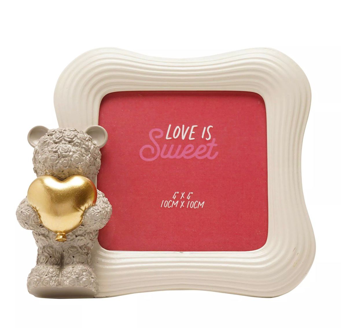 “Grijze teddybeer met gouden hart fotolijst – elegant aandenken en liefdevol decoratief item”